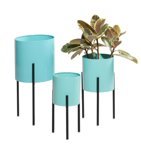 Teal Metal Contemporary planters set